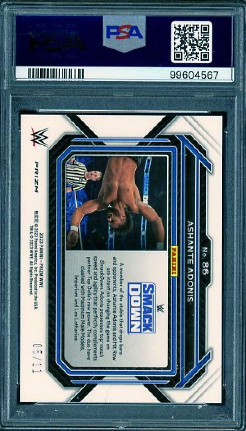 Ahsante "Thee" Adonis Card 2023 Prizm WWE Blue Shimmer Foil (5/11) #86 PSA 10 Image 2