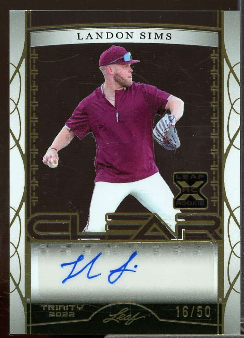 Landon Sims Rookie Card 2022 Leaf Trinity Clear Autographs Gold Foil #CALS1  Image 1