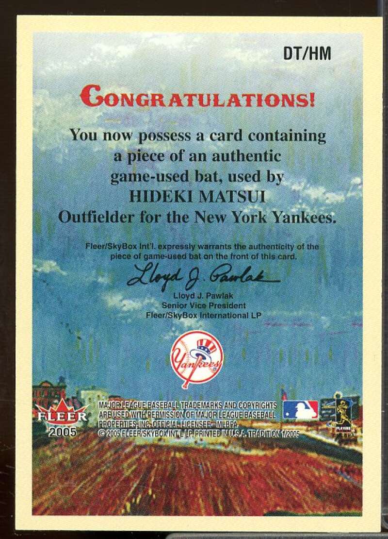 Hideki Matsui Bat Card 2005 Fleer Tradition Diamond Tributes Game Used #HM  Image 2