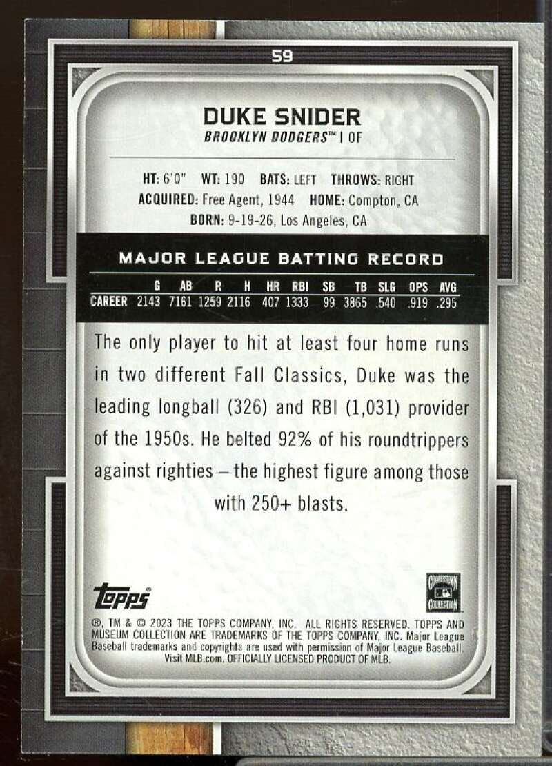 Duke Snider Card 2023 Topps Museum Collection Gold #59  Image 2