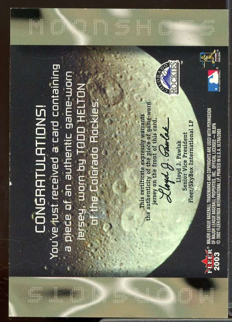 Todd Helton Jsy Card 2003 Ultra Moonshots Memorabilia #TH  Image 2