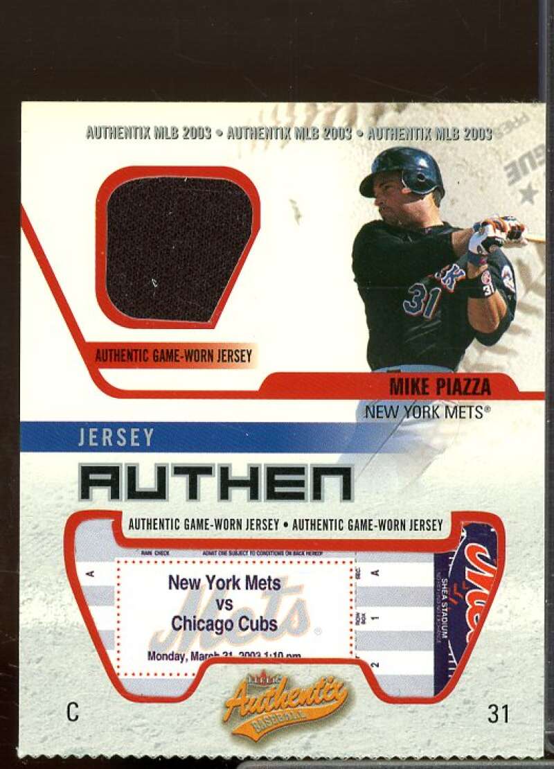 Mike Piazza Card 2003 Fleer Authentix Game Jersey #MP  Image 1