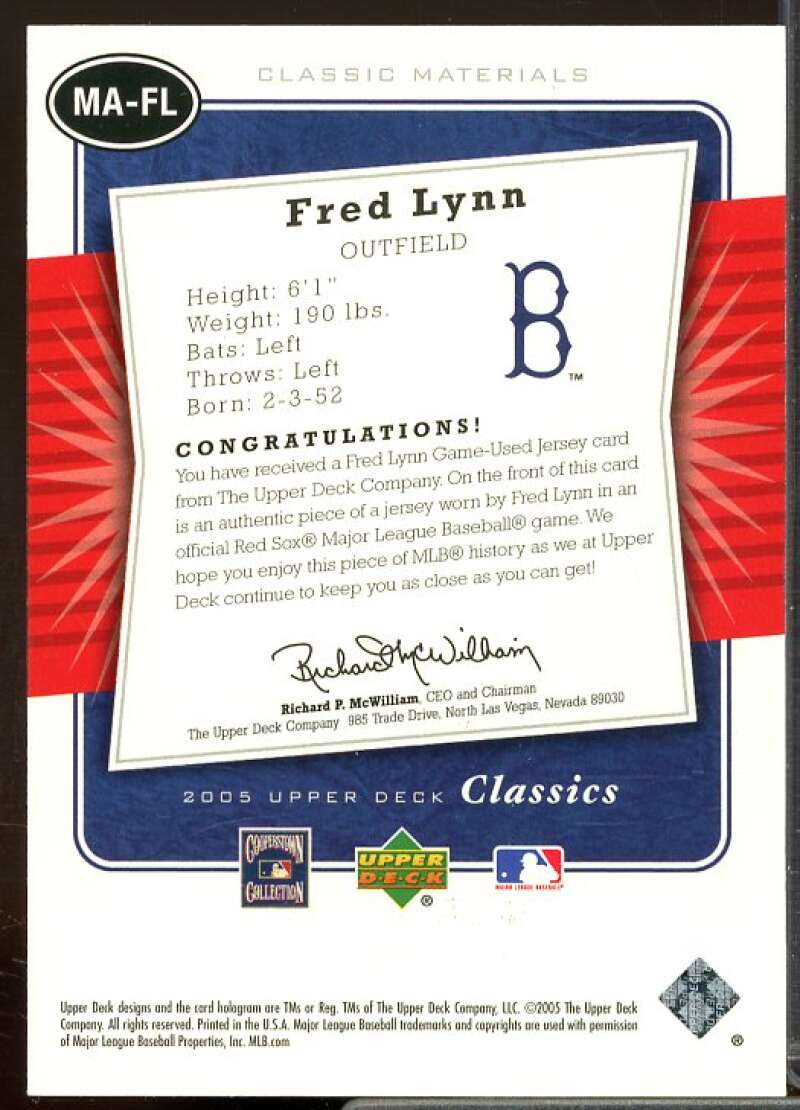 Fred Lynn Jsy Card 2005 Upper Deck Classics Materials #FL  Image 2