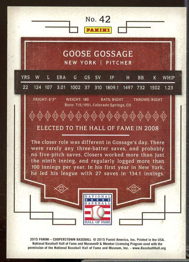 Goose Gossage Card 2015 Panini Cooperstown Gold #42  Image 2