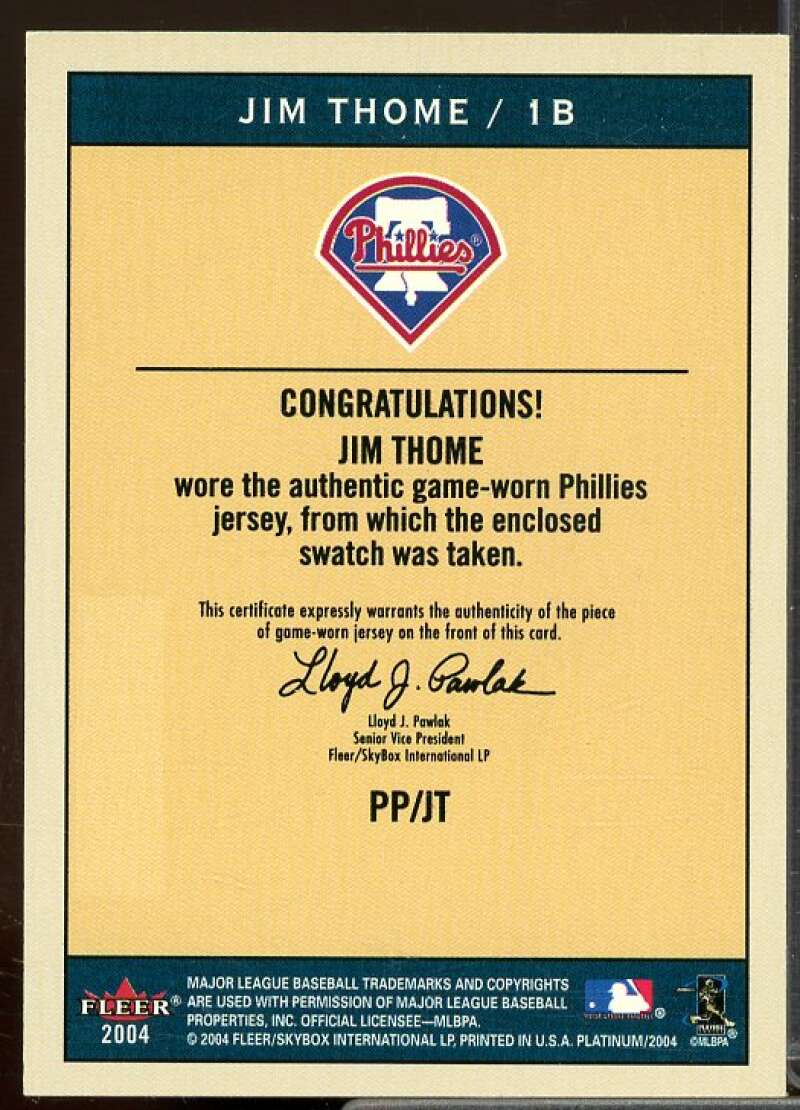 Jim Thome Card 2004 Fleer Platinum Portraits Game Jersey #JT  Image 2