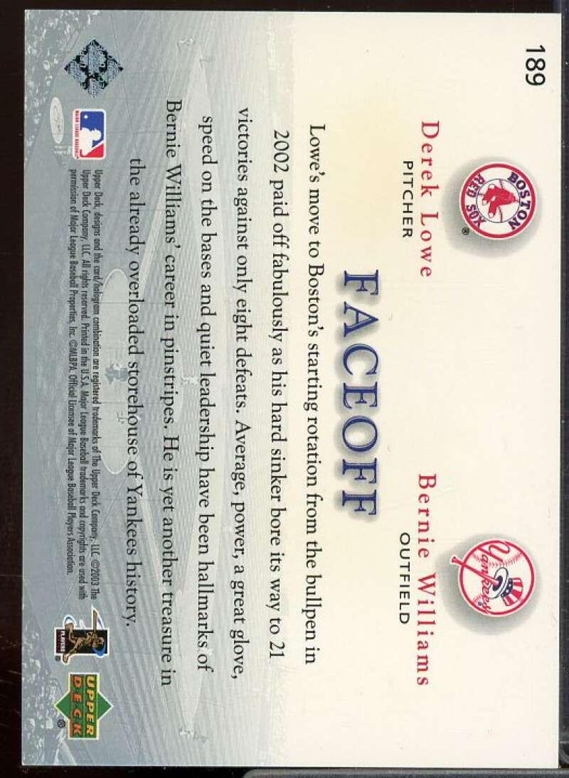 D.Lowe/B.Williams Card 2003 Upper Deck Game Face #189  Image 2