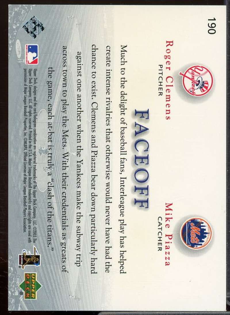 R.Clemens/M.Piazza Card 2003 Upper Deck Game Face #190  Image 2