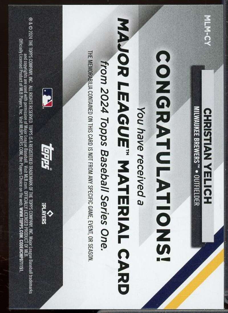Christian Yelich Card 2024 Topps Major League Material #MLMCY  Image 2