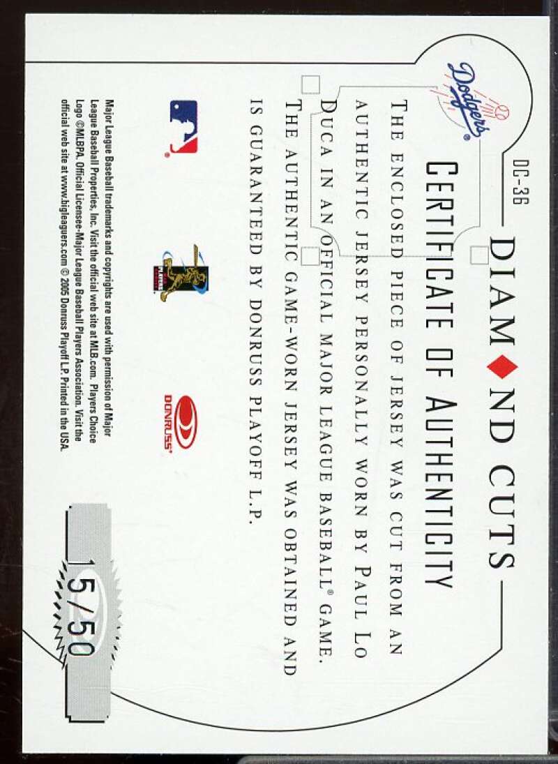 Paul LoDuca Card 2005 Diamond Kings Diamond Cuts Jersey #DC36  Image 2
