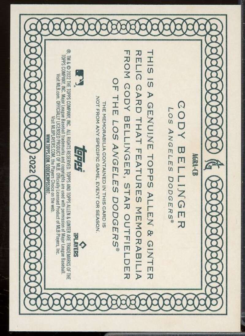 Cody Bellinger Card 2022 Topps Allen and Ginter Relics #AGRACB  Image 2