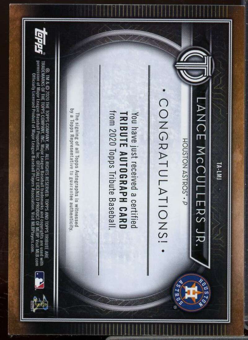 Lance McCullers Jr. Card 2020 Topps Tribute Autographs Orange #TALMJ  Image 2