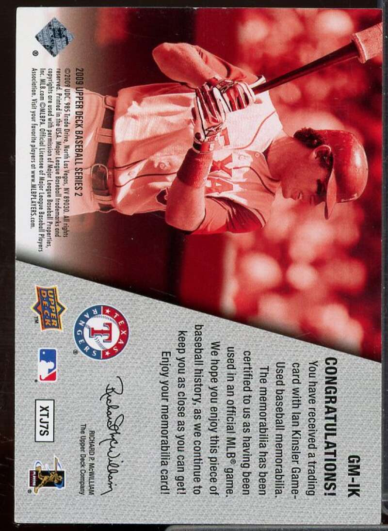 Ian Kinsler Card 2009 Upper Deck UD Game Materials #GMIK  Image 2