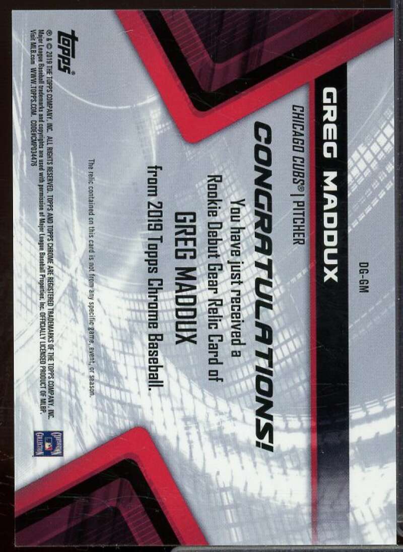 Greg Maddux Card 2019 Topps Chrome Debut Gear #DGGM  Image 2