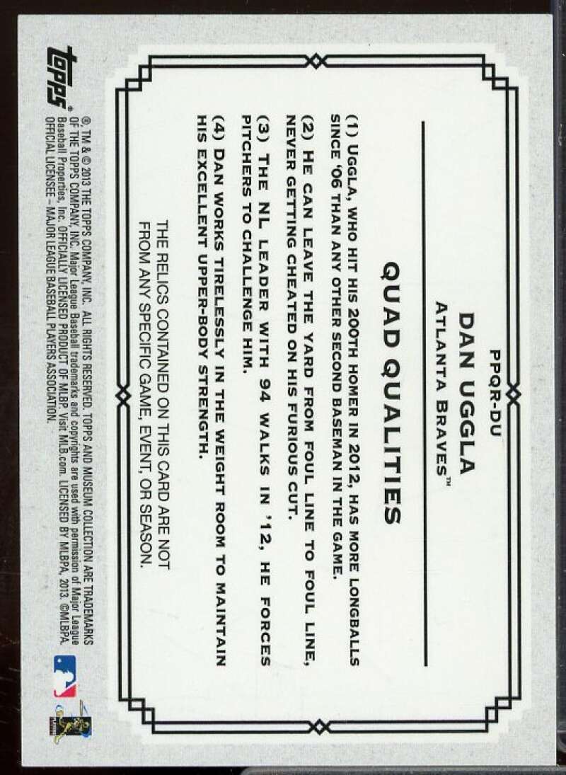 Dan Uggla Card 2013 Topps Museum Collection Primary Pieces Quad Patch #DU  Image 2