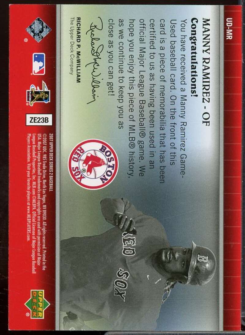 Manny Ramirez Card 2007 Upper Deck UD Game Materials #MR  Image 2