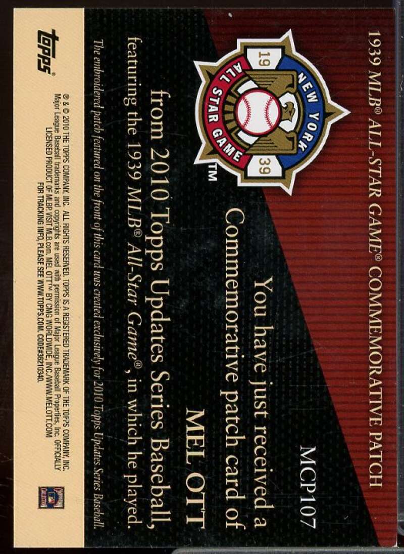 Mel Ott Card 2010 Topps Commemorative Patch #MCP107  Image 2
