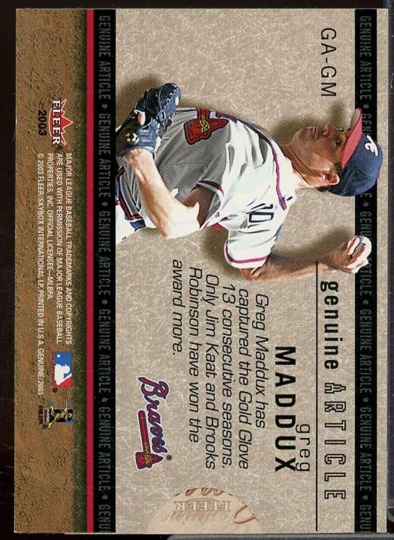 Greg Maddux Card 2003 Fleer Genuine Article Insider Game Jersey #MS  Image 2