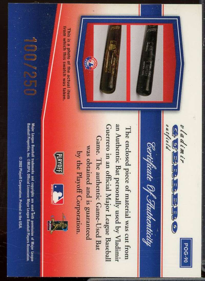 Vladimir Guerrero Bat Card 2002 Playoff Piece of the Game Materials Bronze #90  Image 2