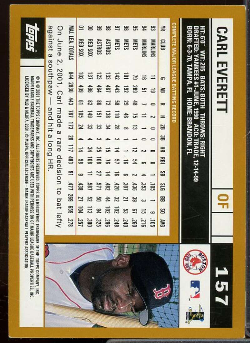 Carl Everett In Person Autograph Card 2002 Topps #157  Image 2