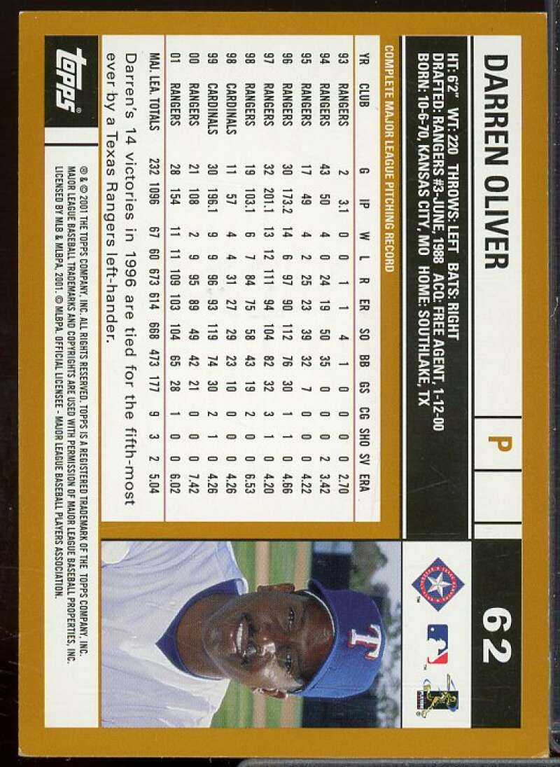 Darren Oliver In Person Autograph Card 2002 Topps #62  Image 2