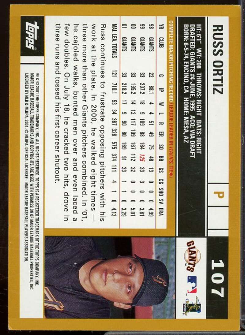Russ Ortiz In Person Autograph Card 2002 Topps #107  Image 2