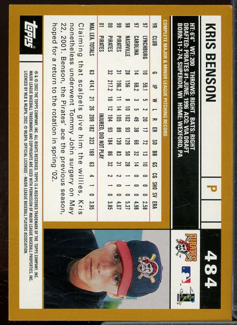 Kris Benson In Person Autograph Card 2002 Topps #484  Image 2