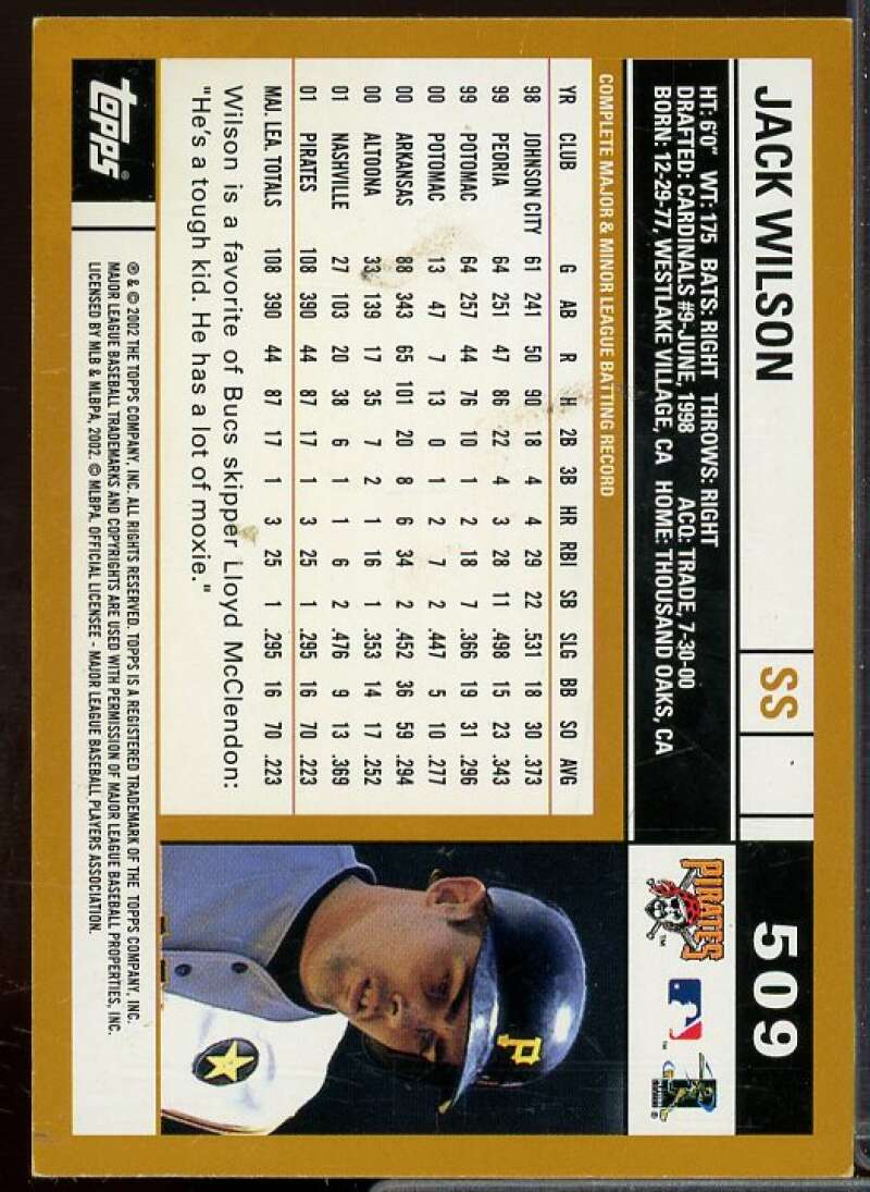 Jack Wilson In Person Autograph Card 2002 Topps #509  Image 2