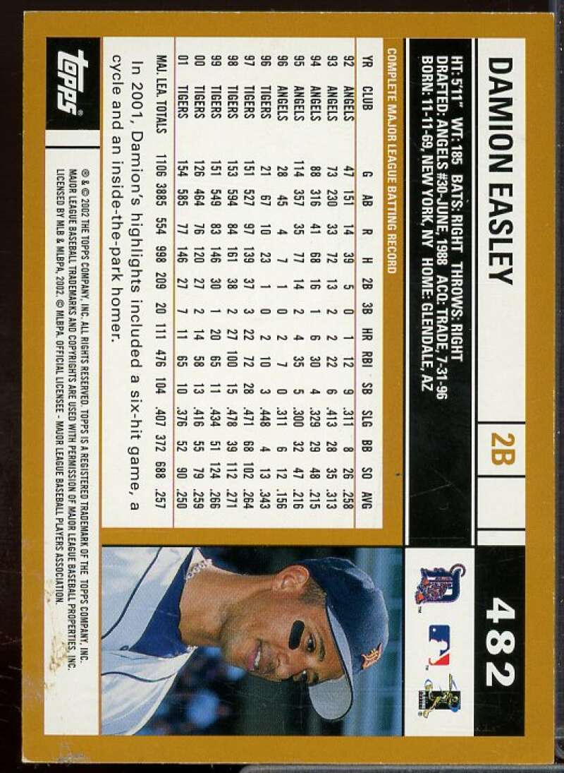 Damion Easley In Person Autograph Card 2002 Topps #482  Image 2