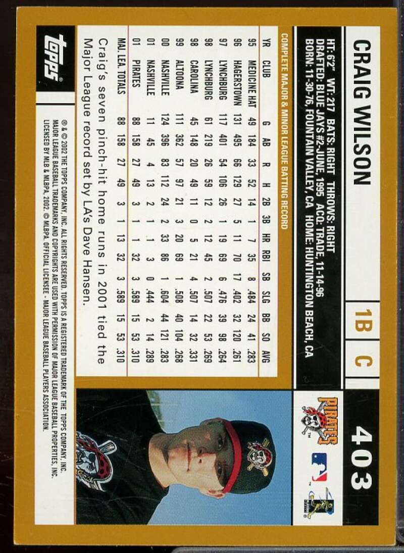 Craig Wilson In Person Autograph Card 2002 Topps #403  Image 2