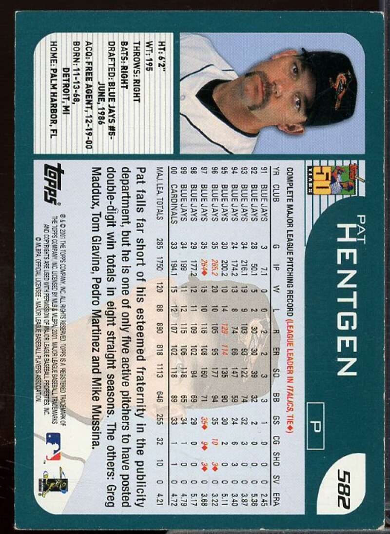 Pat Hentgen In Person Autograph Card 2001 Topps #582  Image 2