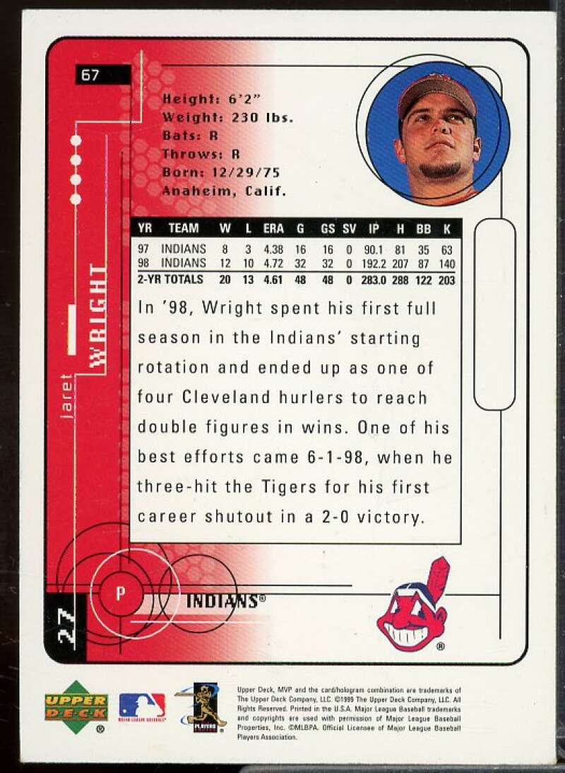 Jaret Wright In Person Autograph Card 1999 Upper Deck MVP #67  Image 2