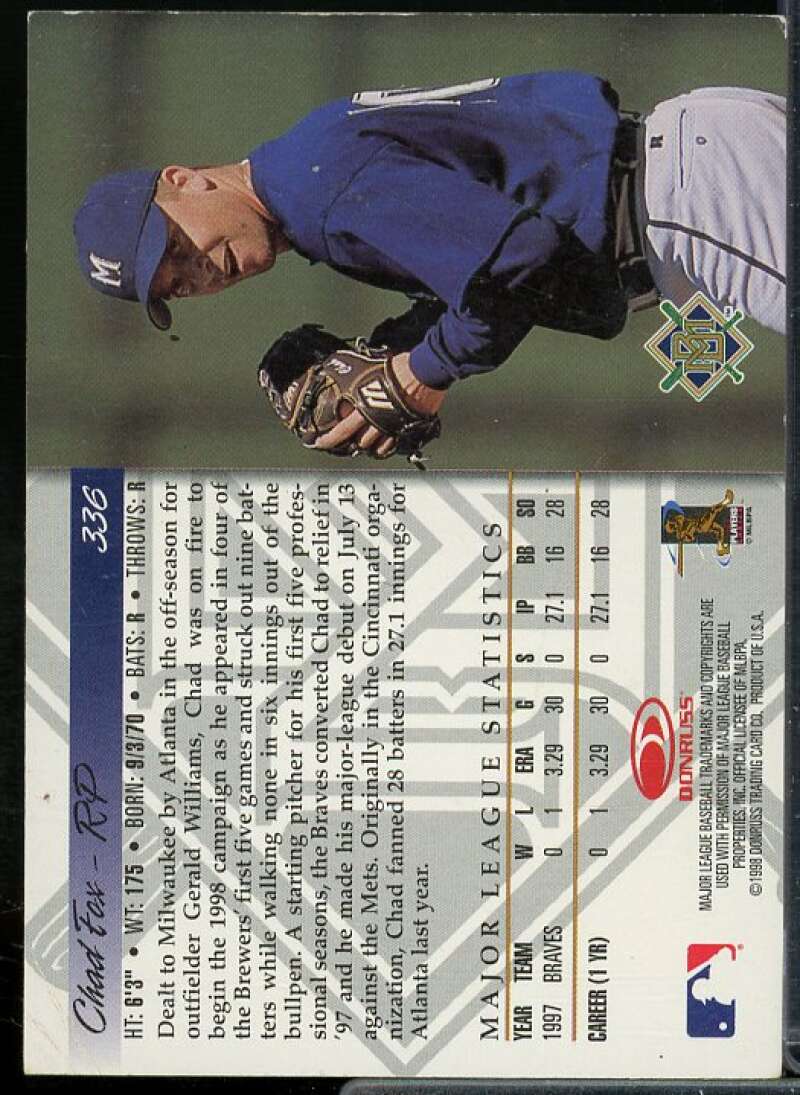 Chad Fox Rookie In Person Autograph Card 1998 Donruss #336  Image 2