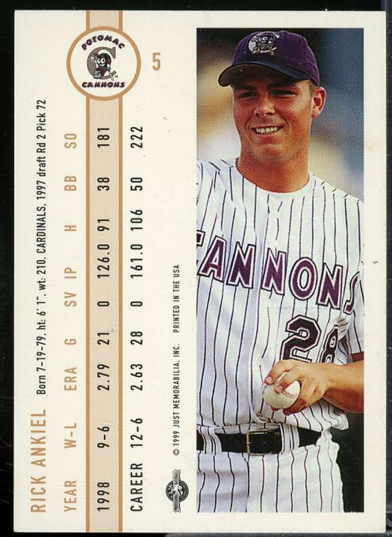 Rick Ankiel In Person Autograph Card 1999 Just #5  Image 2