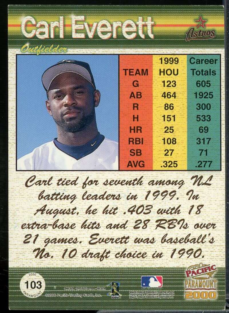 Carl Everett In Person Autograph Card 2000 Paramount #103  Image 2