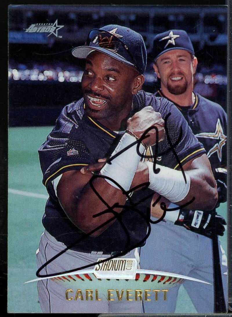 Carl Everett In Person Autograph Card 1999 Stadium Club #202  Image 1