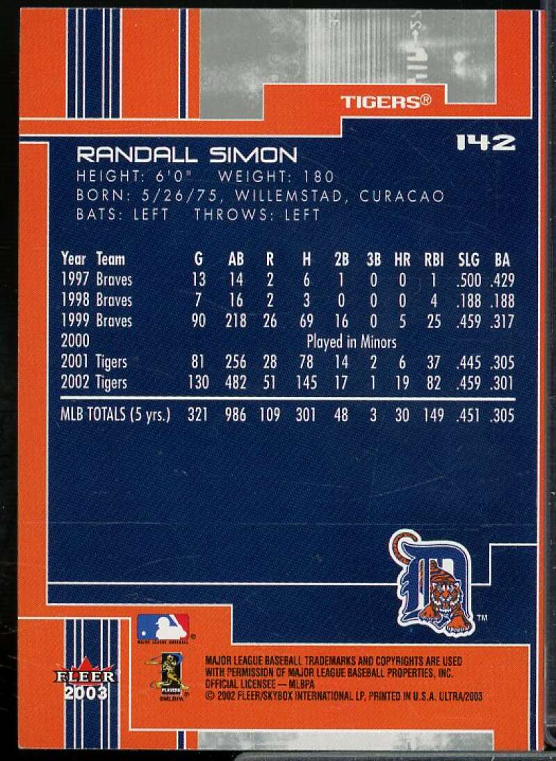 Randall Simon In Person Autograph Card 2003 Ultra #142  Image 2