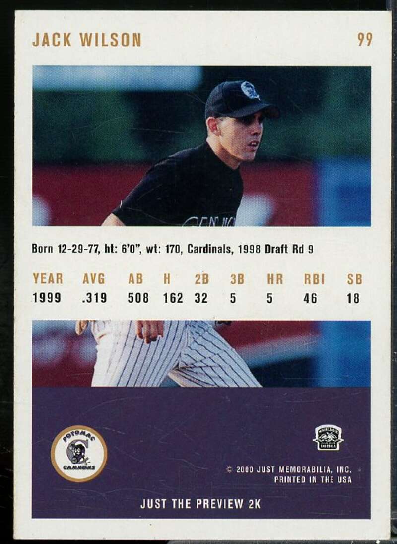 Jack Wilson In Person Autograph Card 2000 Just #99  Image 2