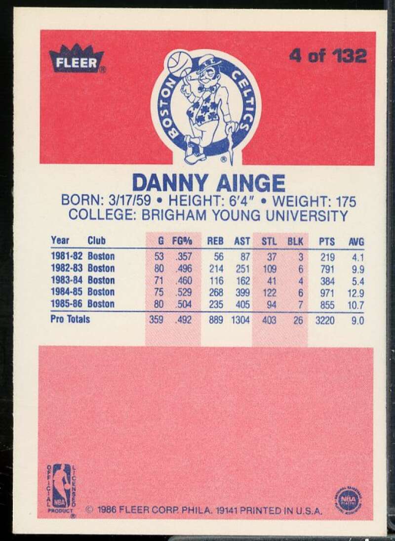 Danny Ainge Rookie Card 1986-87 Fleer #4  Image 2