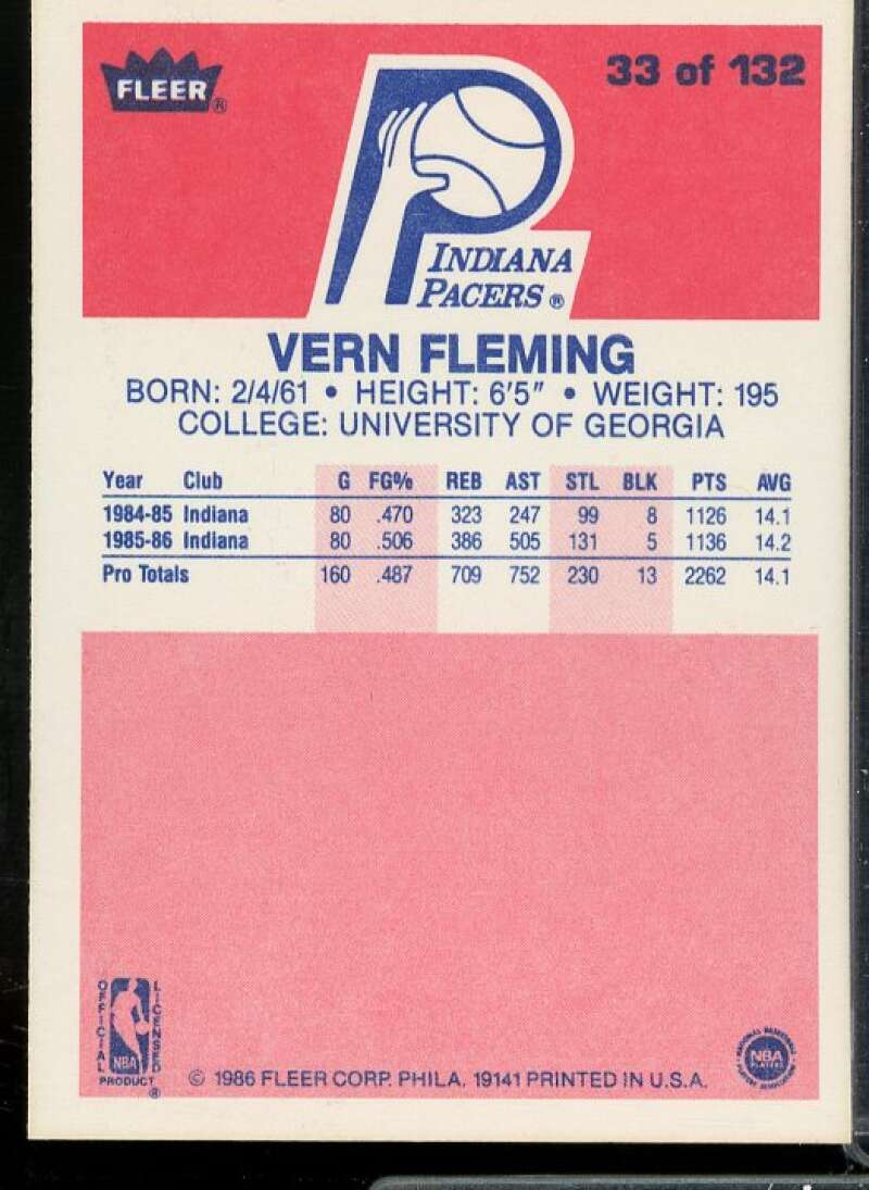 Vern Fleming Rookie Card 1986-87 Fleer #33  Image 2