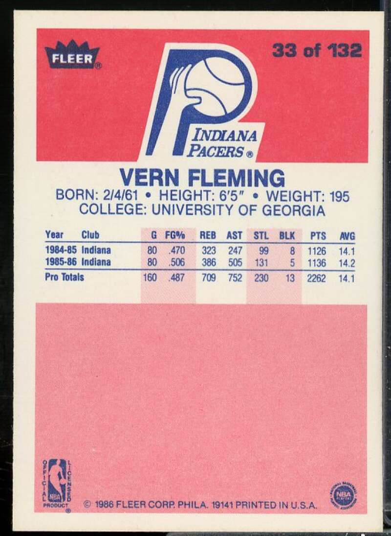 Vern Fleming Rookie Card 1986-87 Fleer #33  Image 2