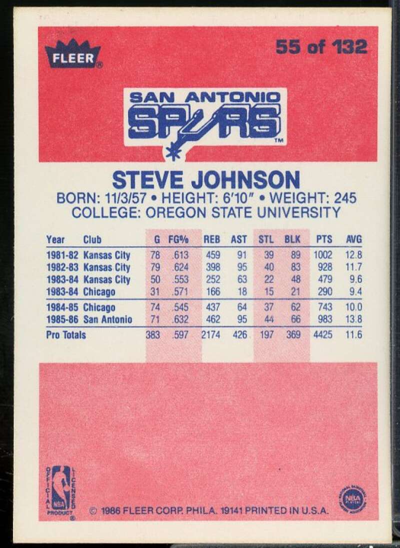 Steve Johnson Rookie Card 1986-87 Fleer #55  Image 2