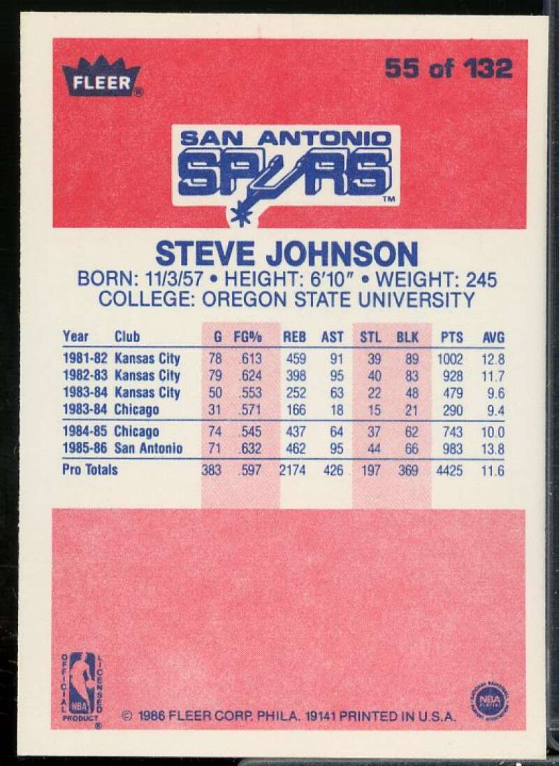 Steve Johnson Rookie Card 1986-87 Fleer #55  Image 2