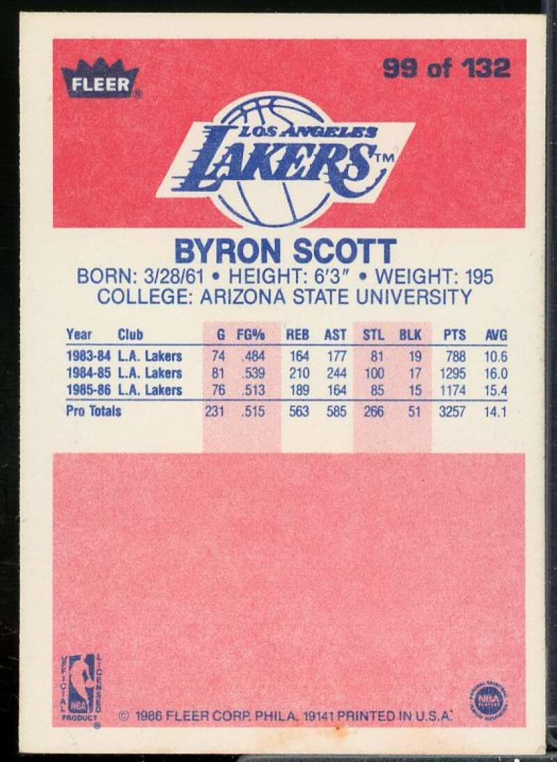 Byron Scott Rookie Card 1986-87 Fleer #99  Image 2