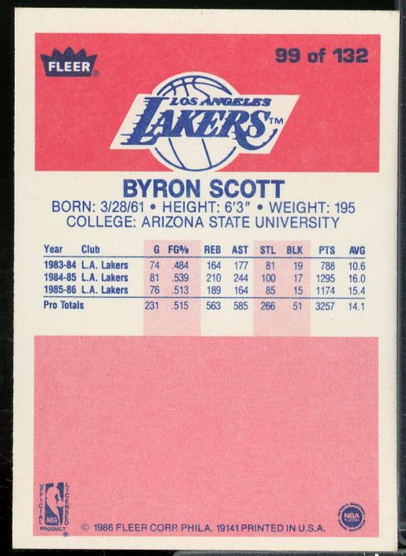 Byron Scott Rookie Card 1986-87 Fleer #99  Image 2