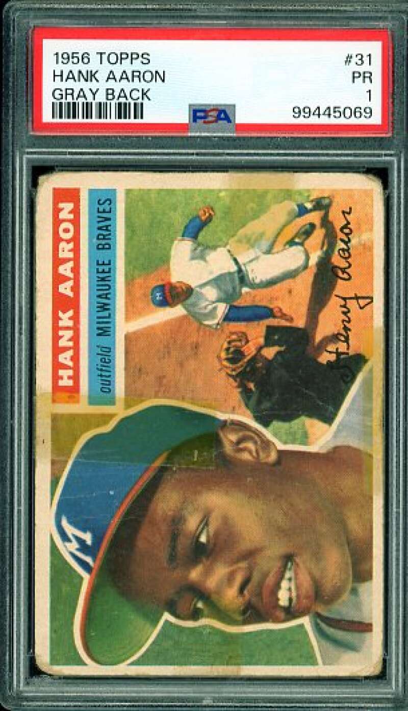 Hank Aaron Card 1956 Topps #31 PSA 1 Image 1