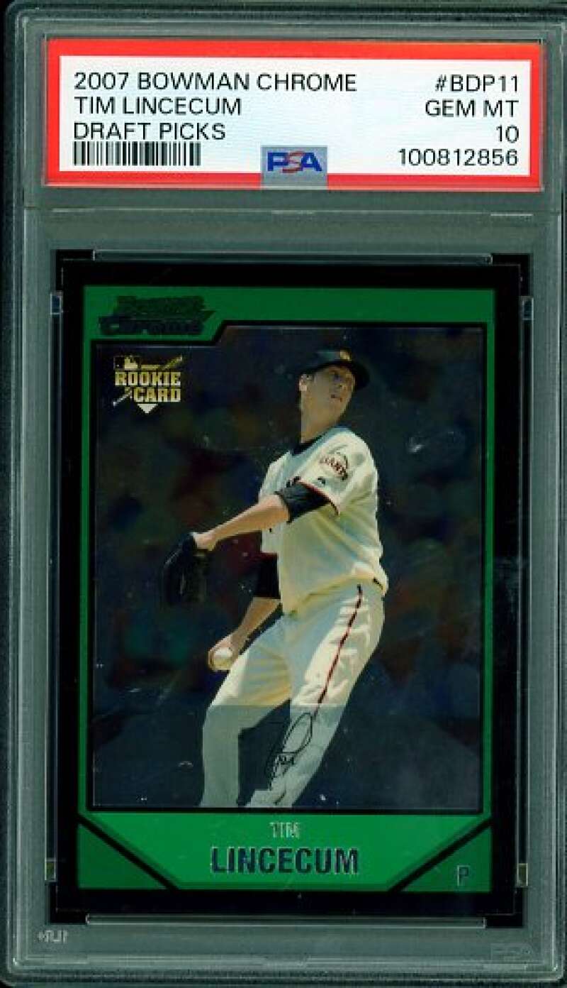 Tim Lincecum Rookie Card 2007 Bowman Chrome #BDP11 PSA 10 Image 1