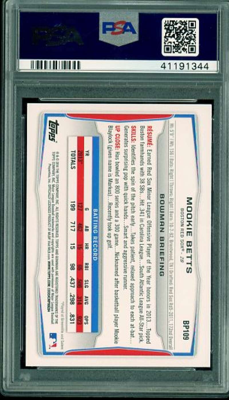 Mookie Betts Rookie Card 2014 Bowman Prospects Purple #BP109 PSA 10 Image 2