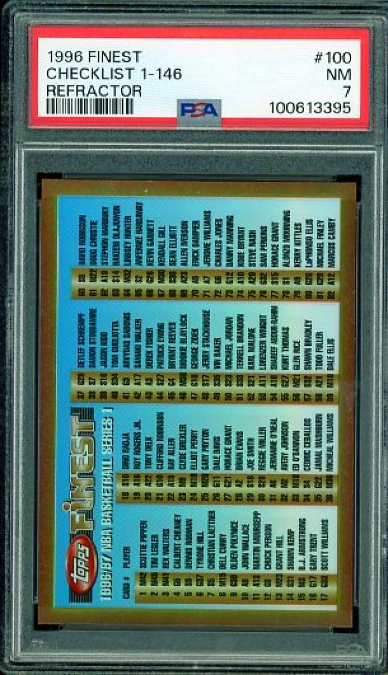 Checklist Card 1996-97 Finest Refractor #100 PSA 7 Image 1