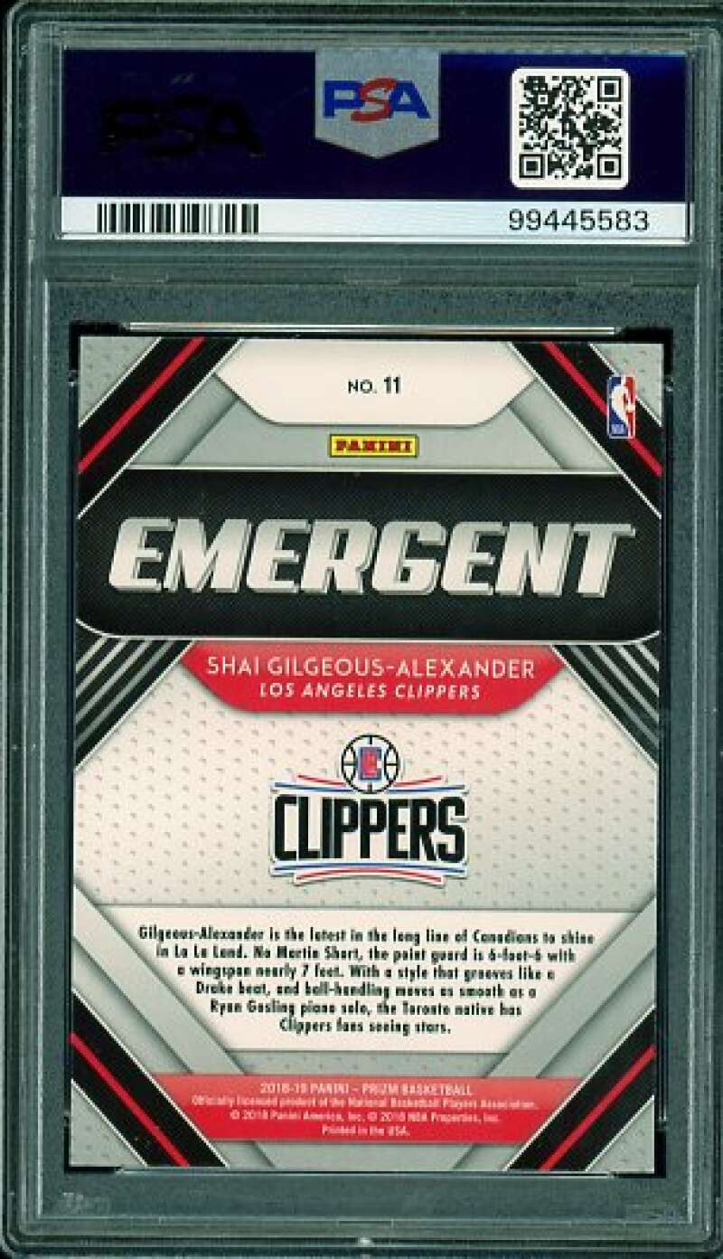 Shai Gilgeous-Alexander Rookie Card 2018-19 Panini Prizm Emergent #11 PSA 9 Image 2