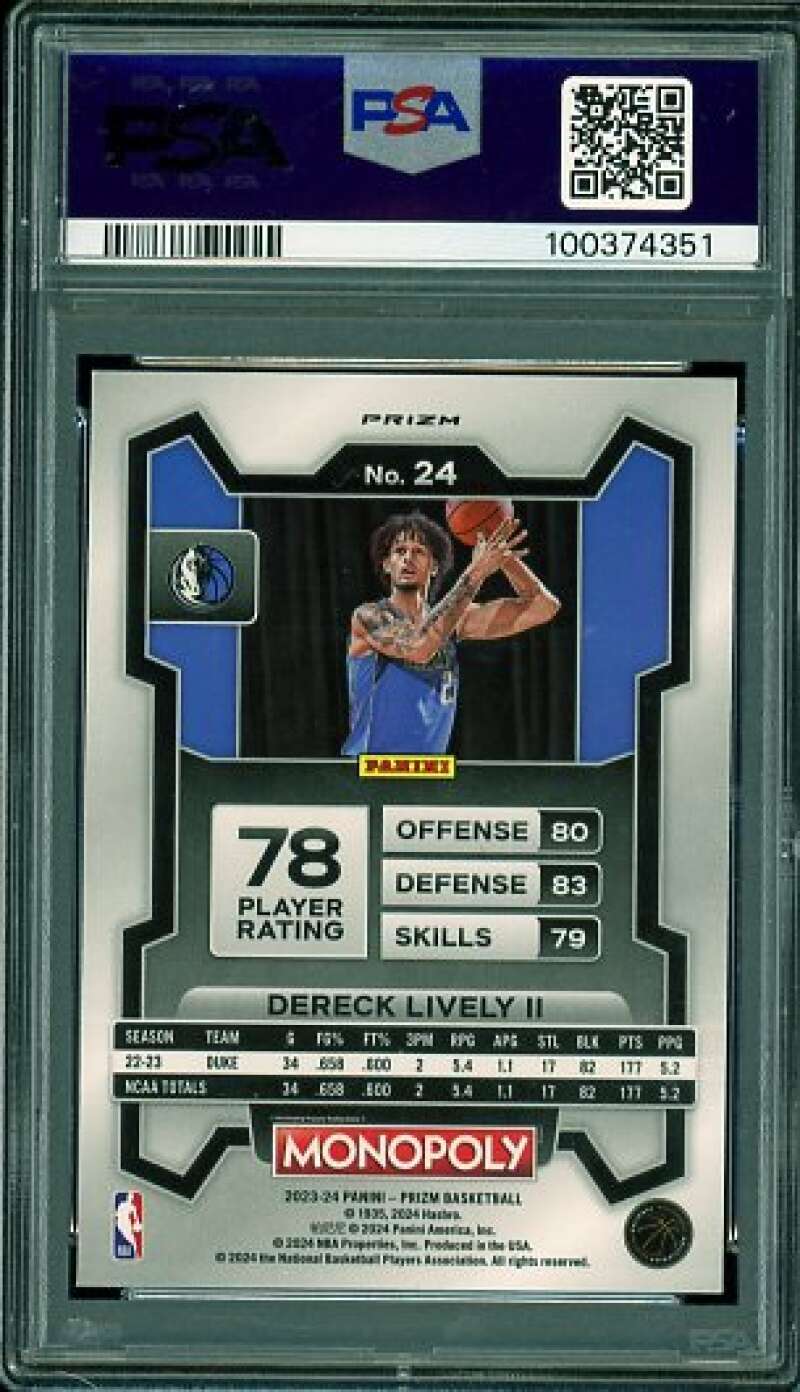 Dereck Lively II Rookie Card 2023-24 Prizm Monopoly Purple #24 PSA 9 Image 2